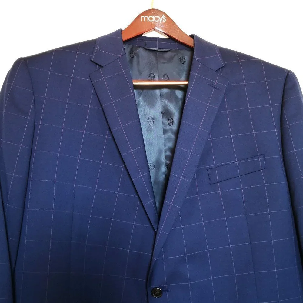 New‎ LRL Wool Plaid Sport Coat Blue Size 50R